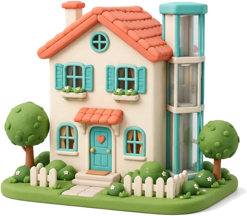 Ein kleines Haus aus Knete mit Lift